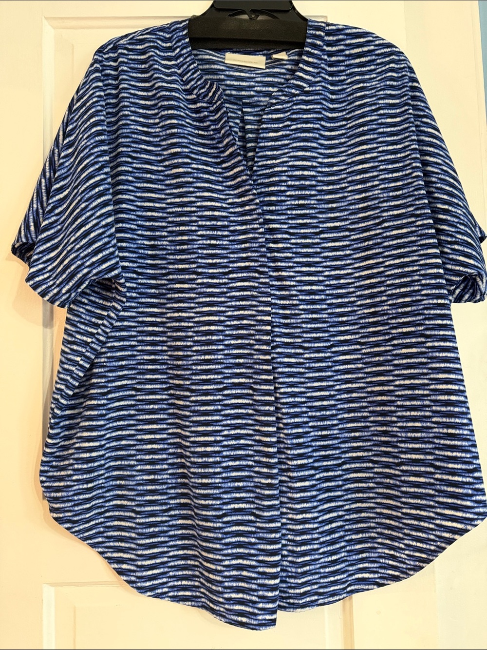 Chico's Blue & White Striped Short-Sleeve Button Down Shirt